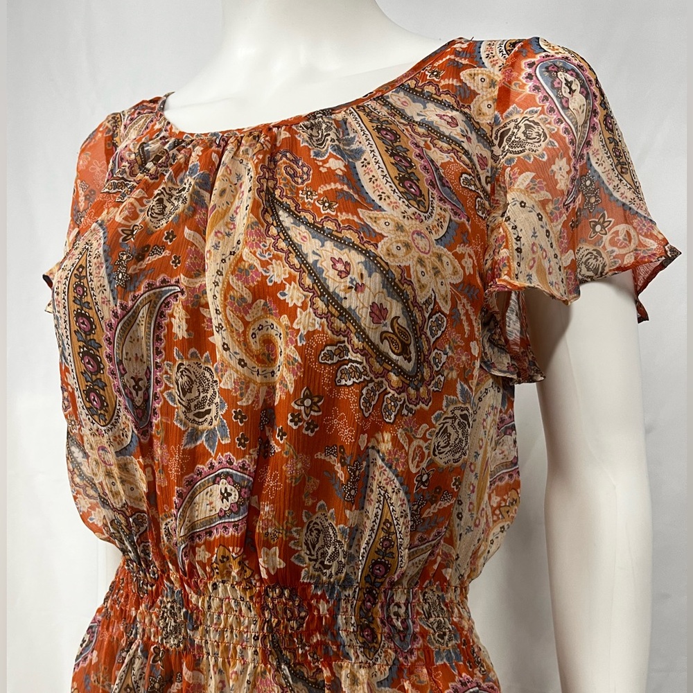 Sundance Silk Chiffon Paisley Prairie Dress - Size 6 - Western Bohemian - Summer
